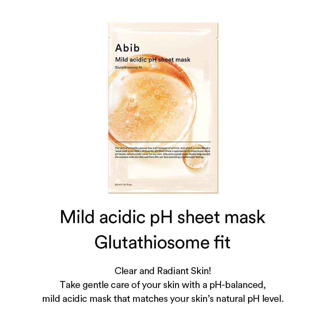 Abib Mild acidic pH sheet mask Glutathiosome fit (10 Sheets) | Face Mask for Glass Glow Skin, Glutathione and Niacinamide, Improves Dark Spots & Revitalize Dull Skin, Korean Skin Care
