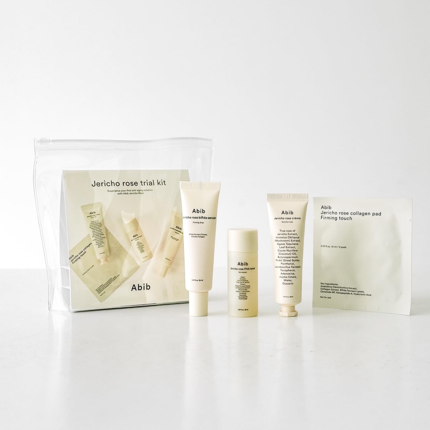 Abib Jericho Trial Kit, Travel Kit | Korean Skincare, Toner Pads, Cream, Serum, Travel Essentials, Gift Set, Beige