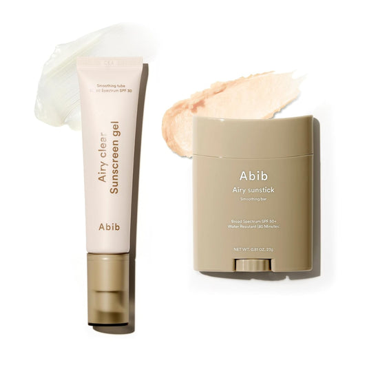 Abib Airy Sun Care Duo : Airy Suntick&Airy Clear Sunscreen - Korean Suncreen Suncare Sunblock No White cast Reef Safe Primer poreless