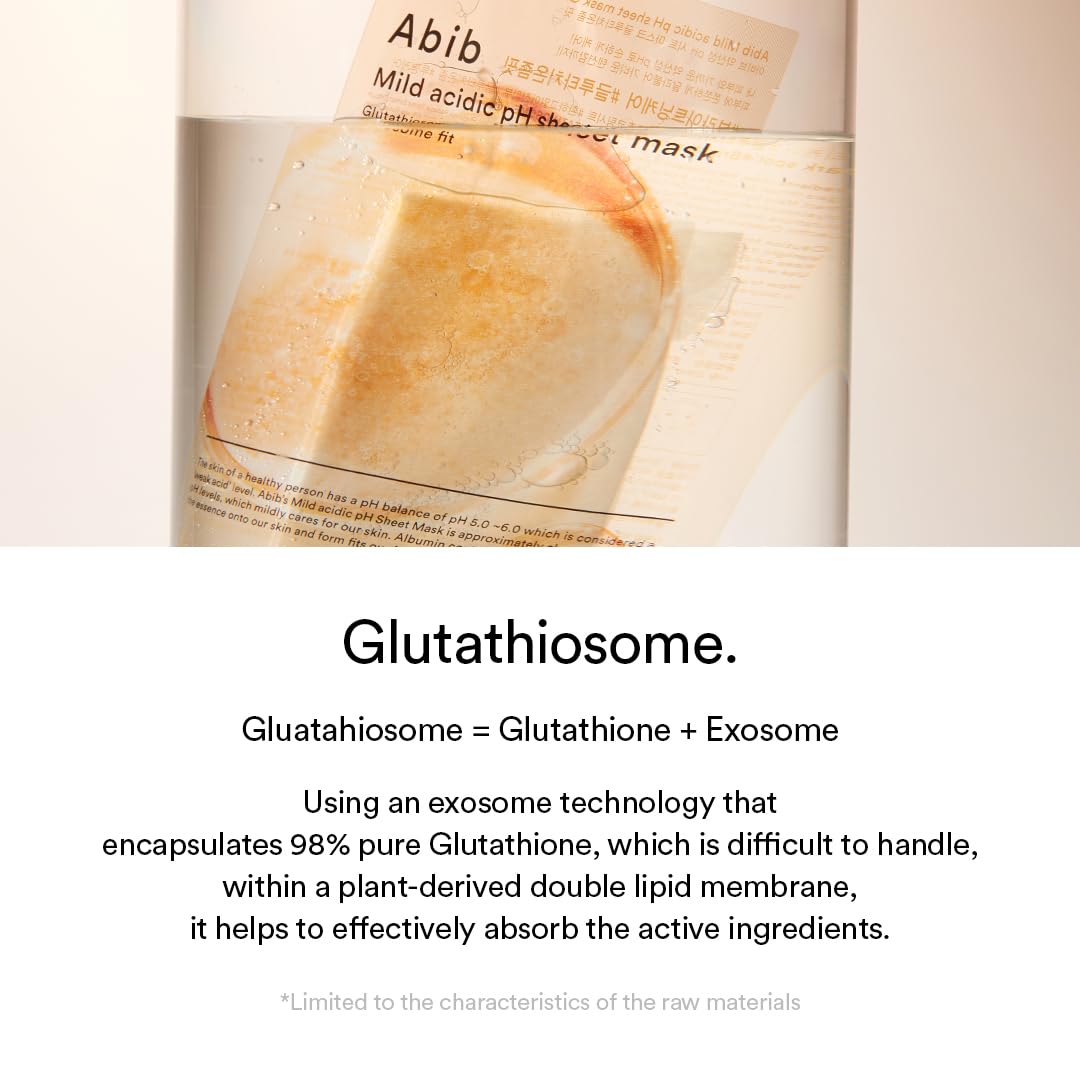 Abib Mild acidic pH sheet mask Glutathiosome fit (10 Sheets) | Face Mask for Glass Glow Skin, Glutathione and Niacinamide, Improves Dark Spots & Revitalize Dull Skin, Korean Skin Care