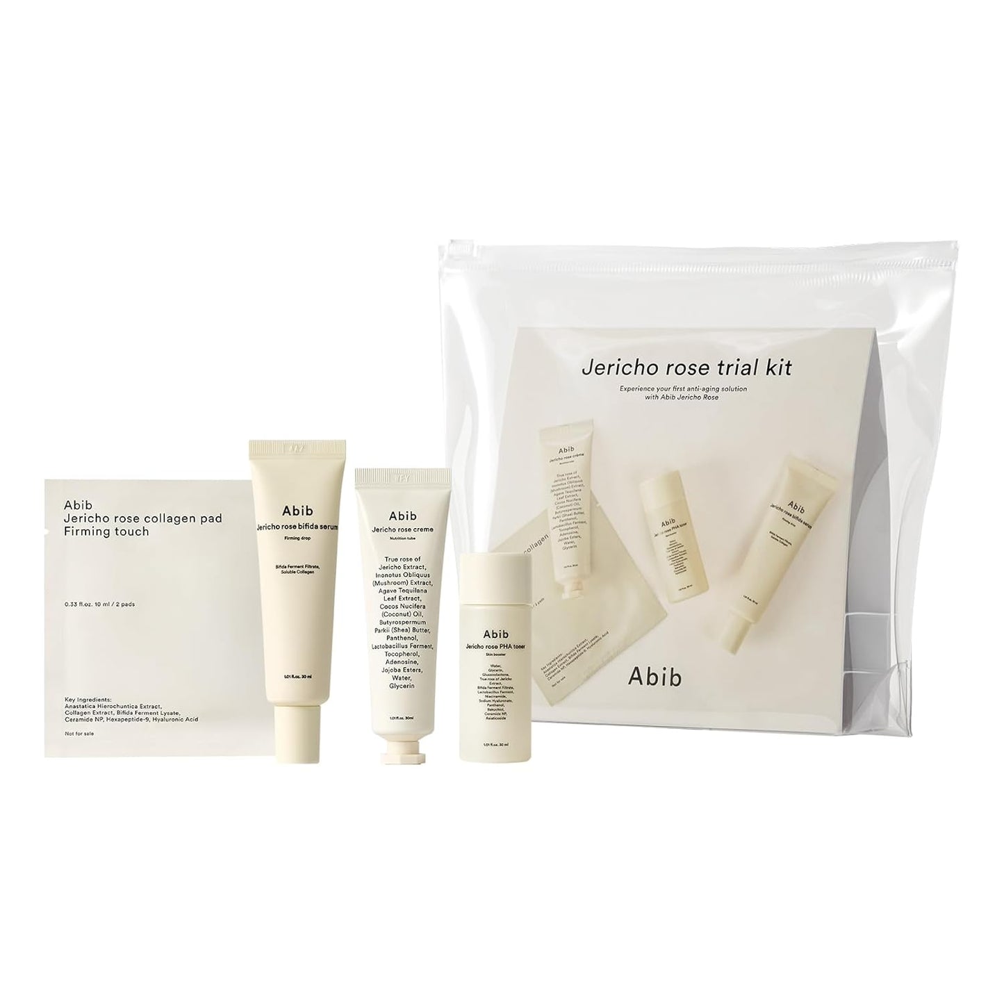 Abib Jericho Trial Kit, Travel Kit | Korean Skincare, Toner Pads, Cream, Serum, Travel Essentials, Gift Set, Beige