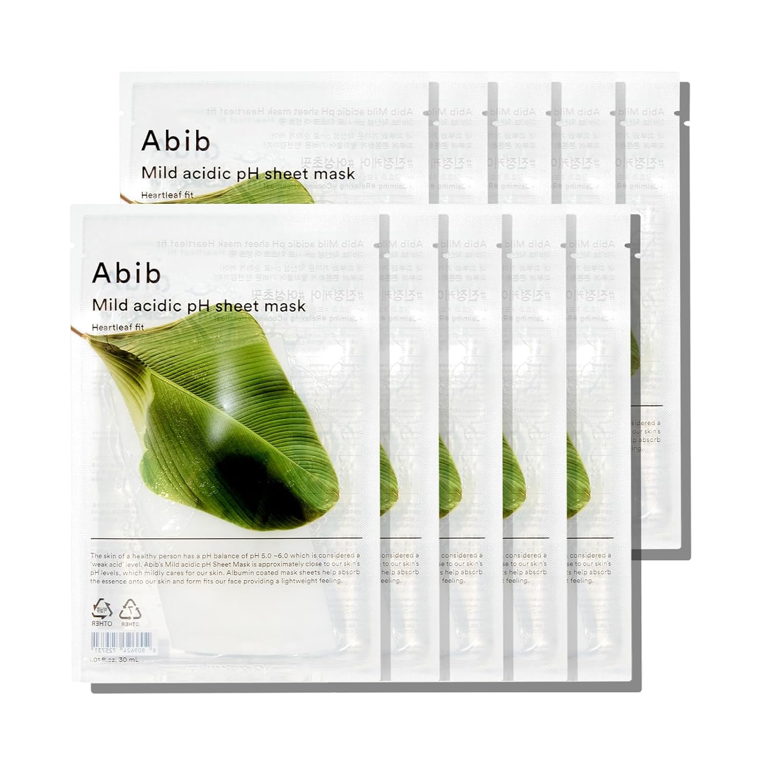 Abib Mild acidic pH sheet mask Heartleaf Fit 30ml (10pcs)