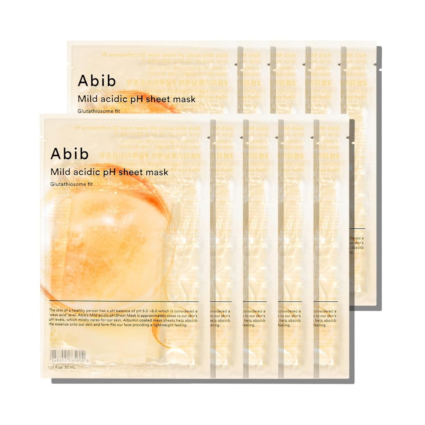 Abib Mild acidic pH sheet mask Glutathiosome fit (10 Sheets) | Face Mask for Glass Glow Skin, Glutathione and Niacinamide, Improves Dark Spots & Revitalize Dull Skin, Korean Skin Care